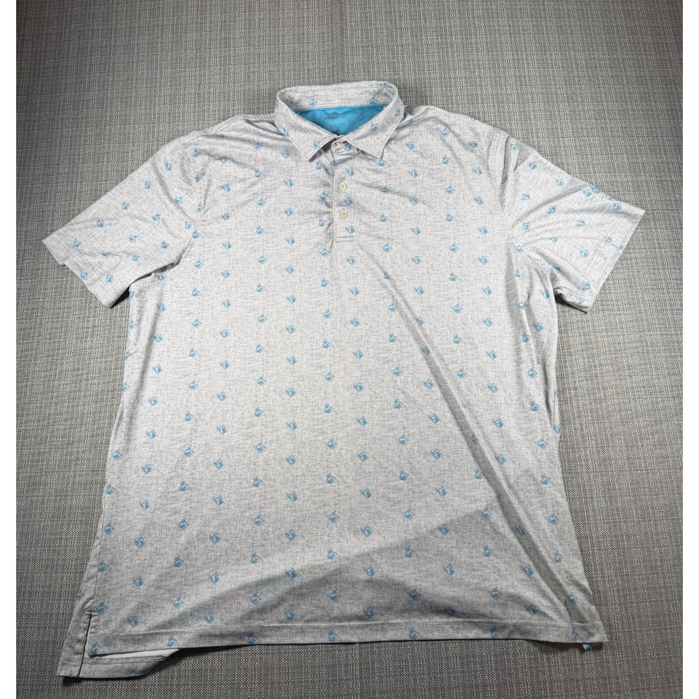 Johnnie-O Polo Shirt Mens 2XL Gray Stretch Cocktail Print Golf Sun Protection